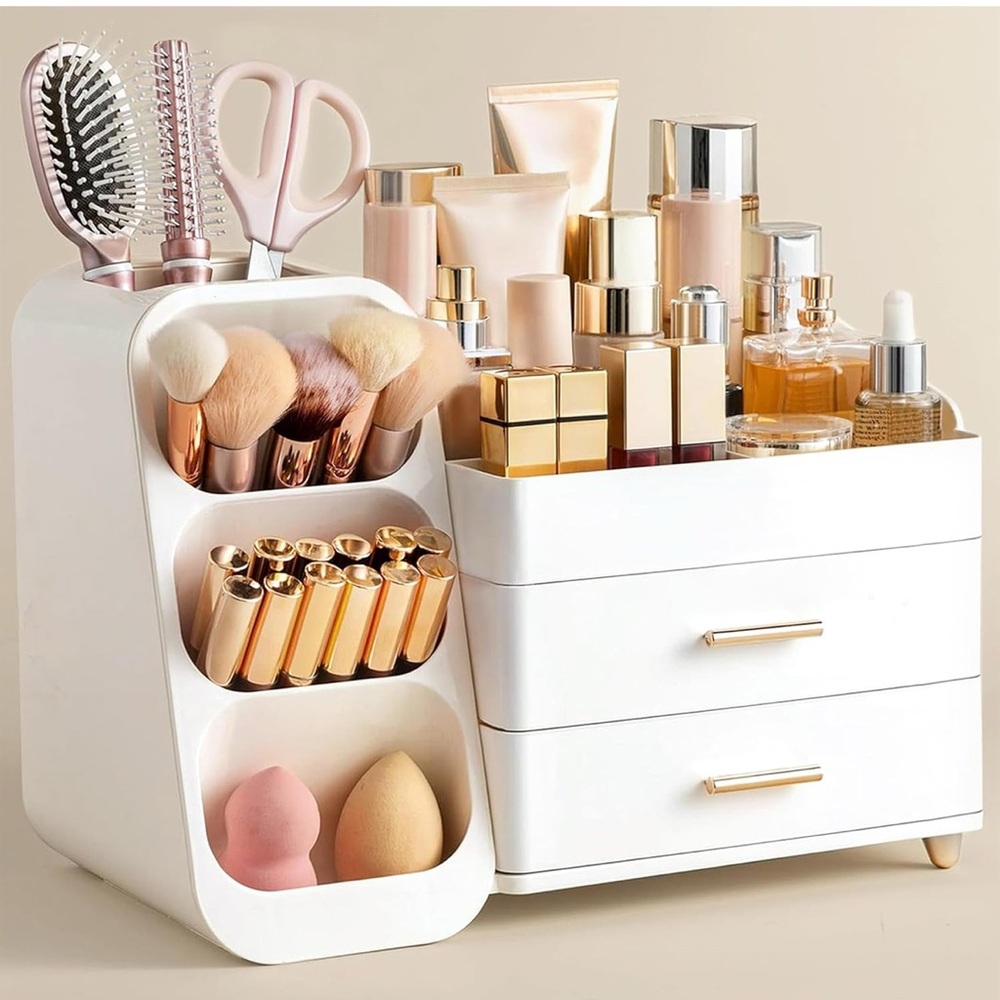 White and Gold Makeup Organizer